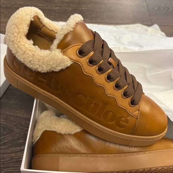 See By Chloe Tan Sneakers with Shearling Trim - Picture 2 of 4